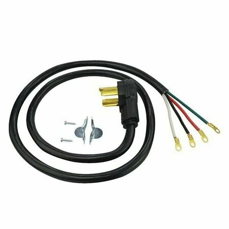 PRIME Range Cord, 6/2, 8/2 AWG Cable, Ring, Ring, 4 ft L, 50 A, 125/250 V, Black RD628204L